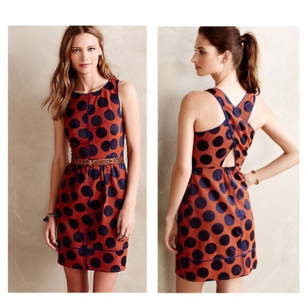 Maeve Anthropologie crossback polka dot dress